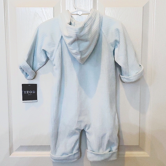 NWT New Izod Velour Baby Blue Zip Front Hoodie Lined One Piece Baby 3-6 Months - Picture 3 of 9